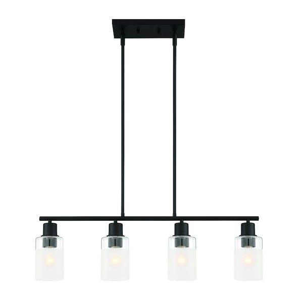 Designers Fountain Cedar Lane 60 Watt 4 Light Matte Black Pendant with Clear Etched Glass Shade D236M-IS-MB - main